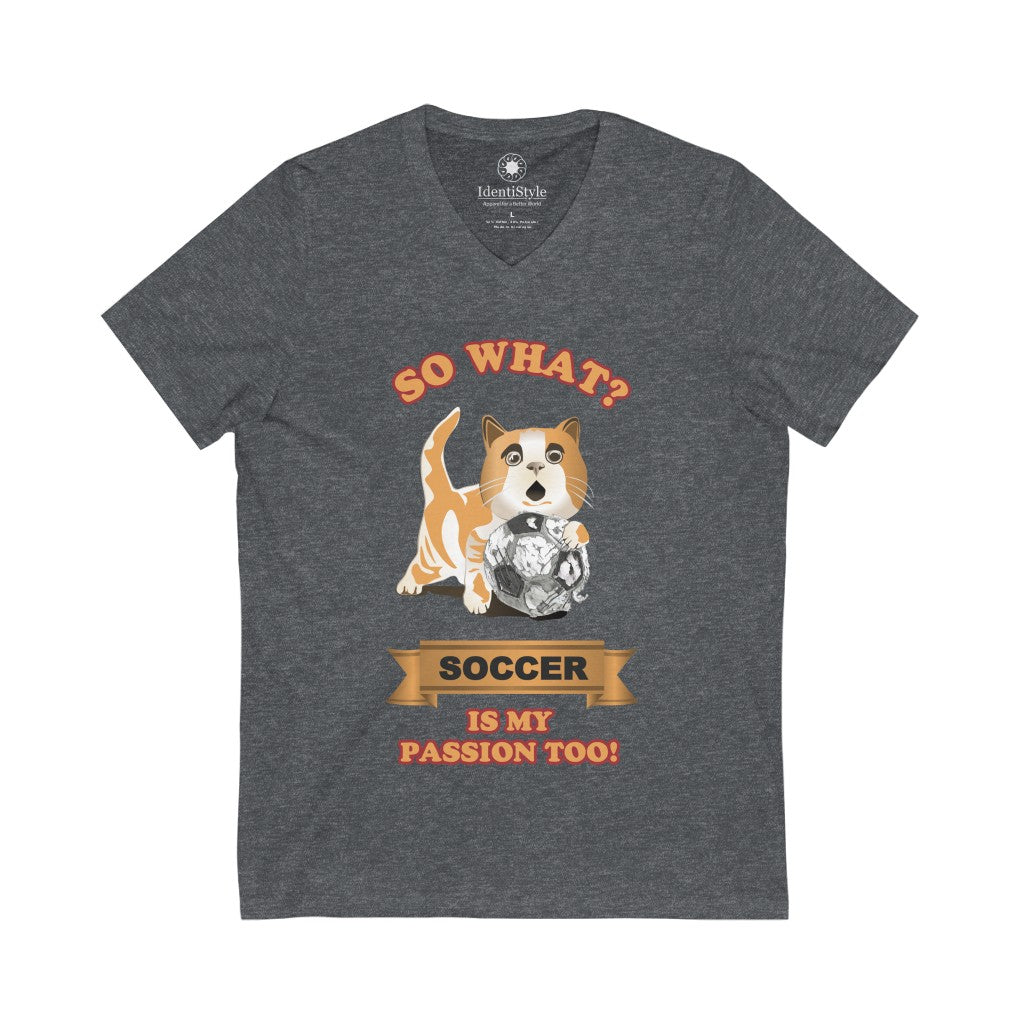 Soccer Passion of a Cat - Unisex Jersey Short Sleeve V-Neck Tee - Identistyle