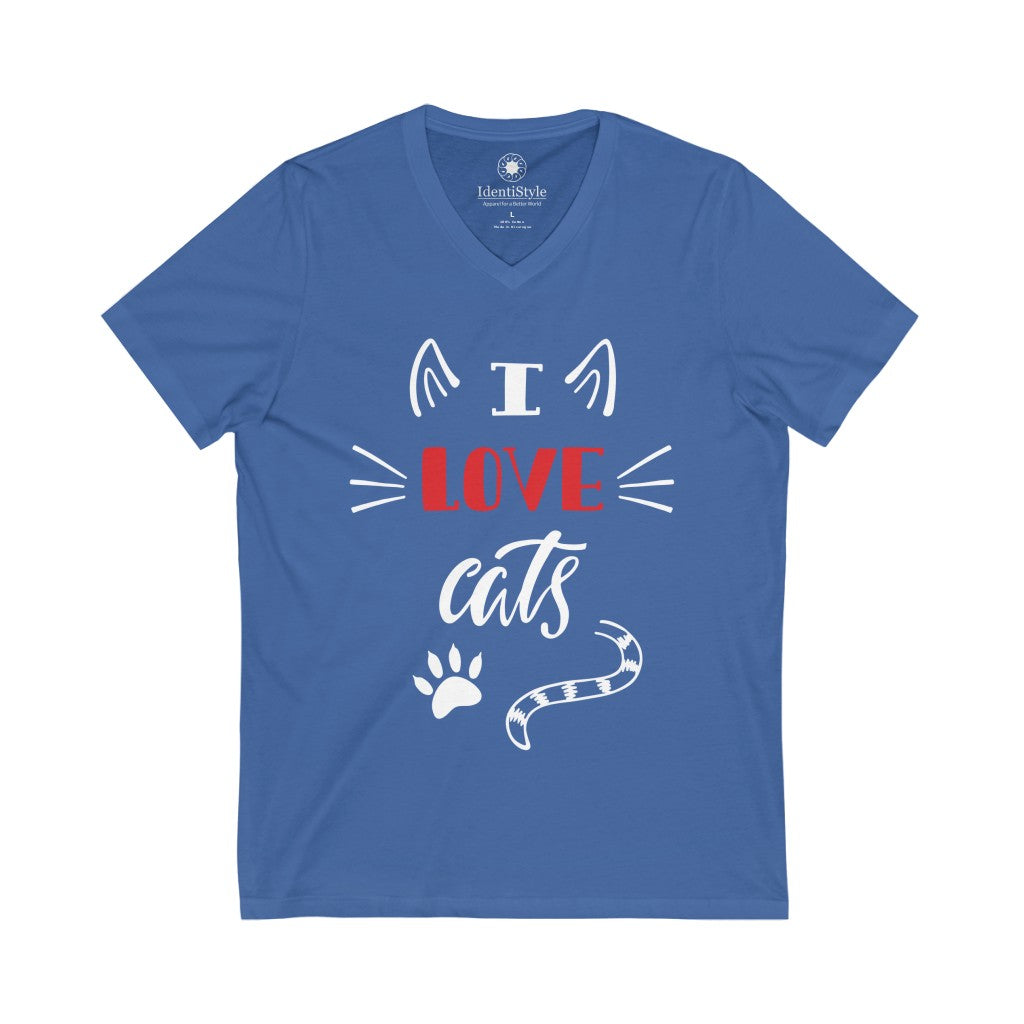 I Love Cats - Unisex Jersey Short Sleeve V-Neck Tee - Identistyle