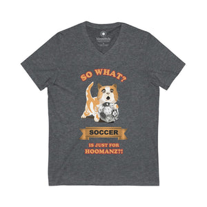 Soccer is just for Hoomanz?! / Cat - Unisex Jersey Short Sleeve V-Neck Tee - Identistyle