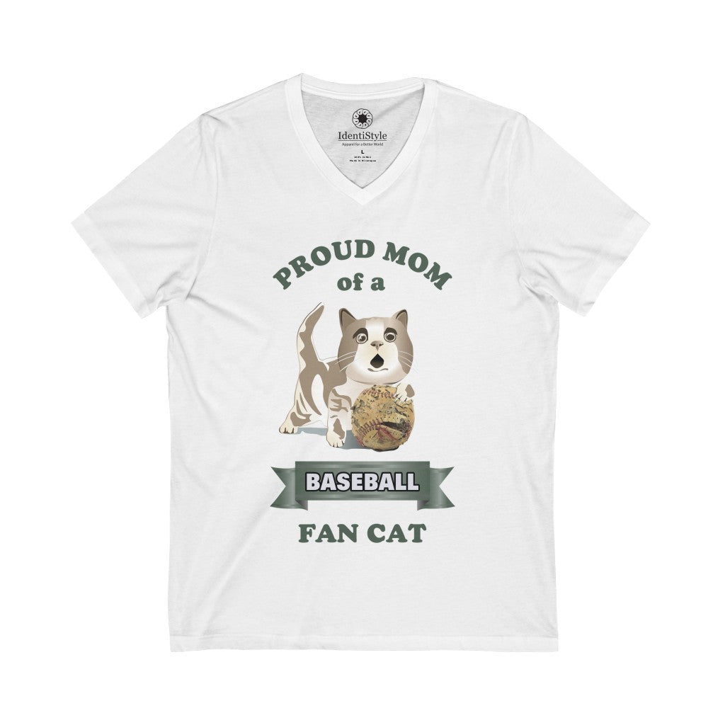 Proud Mom of a Baseball Fan Cat - Unisex Jersey Short Sleeve V-Neck Tee - Identistyle