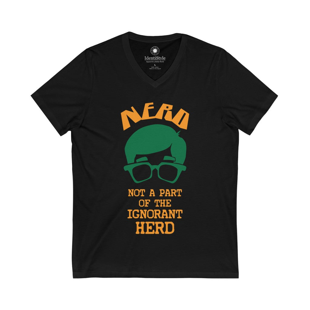 Nerd and the Ignorant Herd - 2 - Unisex Jersey Short Sleeve V-Neck Tee - Identistyle