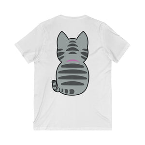 My Cat always watches my back 1 - Double Sided - Unisex Jersey Short Sleeve V-Neck Tee - Identistyle