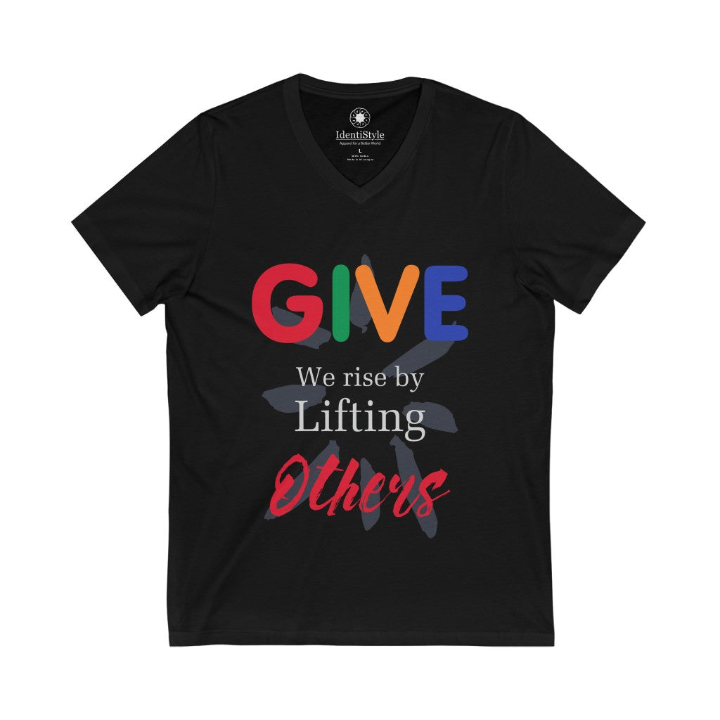 GIVE - We Rise by Lifting Others 2 - Unisex Jersey Short Sleeve V-Neck Tee - Identistyle